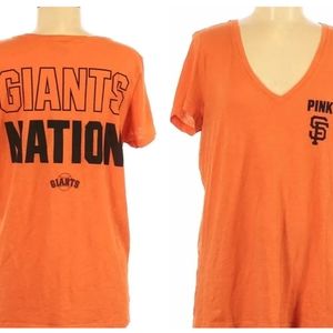VS PINK VICTORIA'S SECRET SF GIANTS NATION LOGO TEE SHIRT TOP XS S V NECK NFL